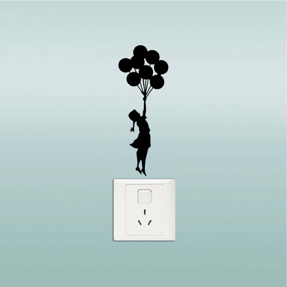 DSU Girl with Balloons Viny Switch Sticker Child Silhouette Wall Sticker