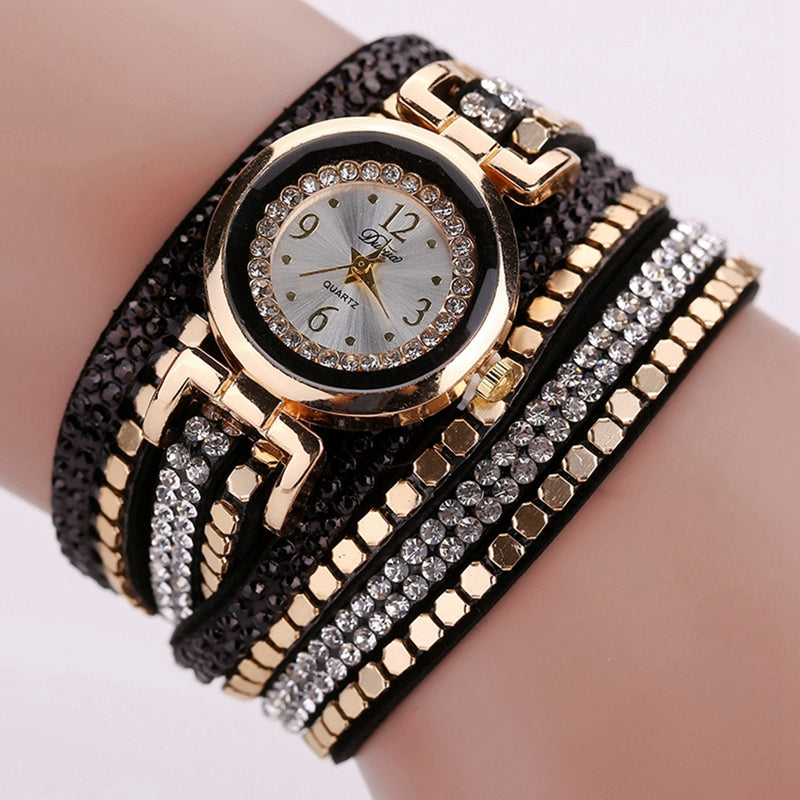 DUOYA D099 Ladies Fashion Gold Rhinestone Luxury Jewelry Dress Watches