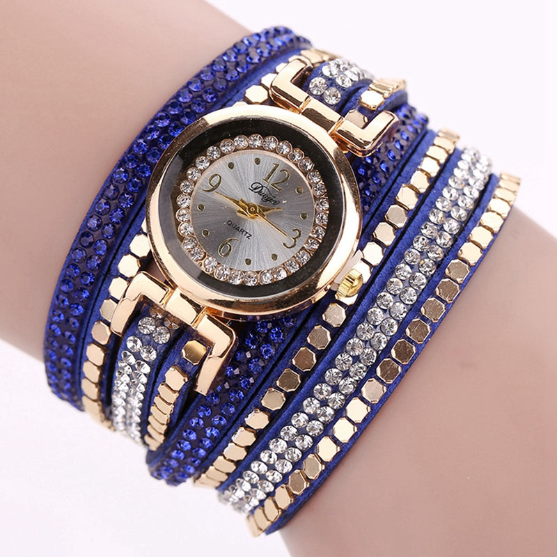 DUOYA D099 Ladies Fashion Gold Rhinestone Luxury Jewelry Dress Watches