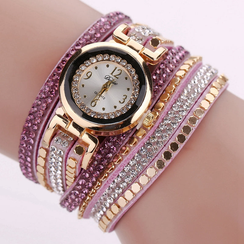 DUOYA D099 Ladies Fashion Gold Rhinestone Luxury Jewelry Dress Watches