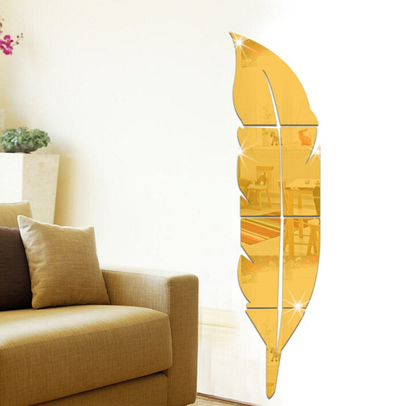 DIY Modern Plume Feather Acrylic Mirror Wall Sticker