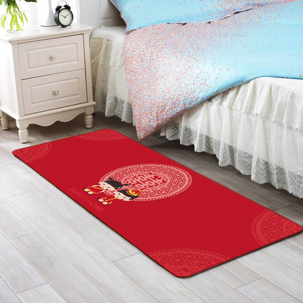 Bedroom Floor Mat Wedding Style Red Couples Soft Decorative Doormat