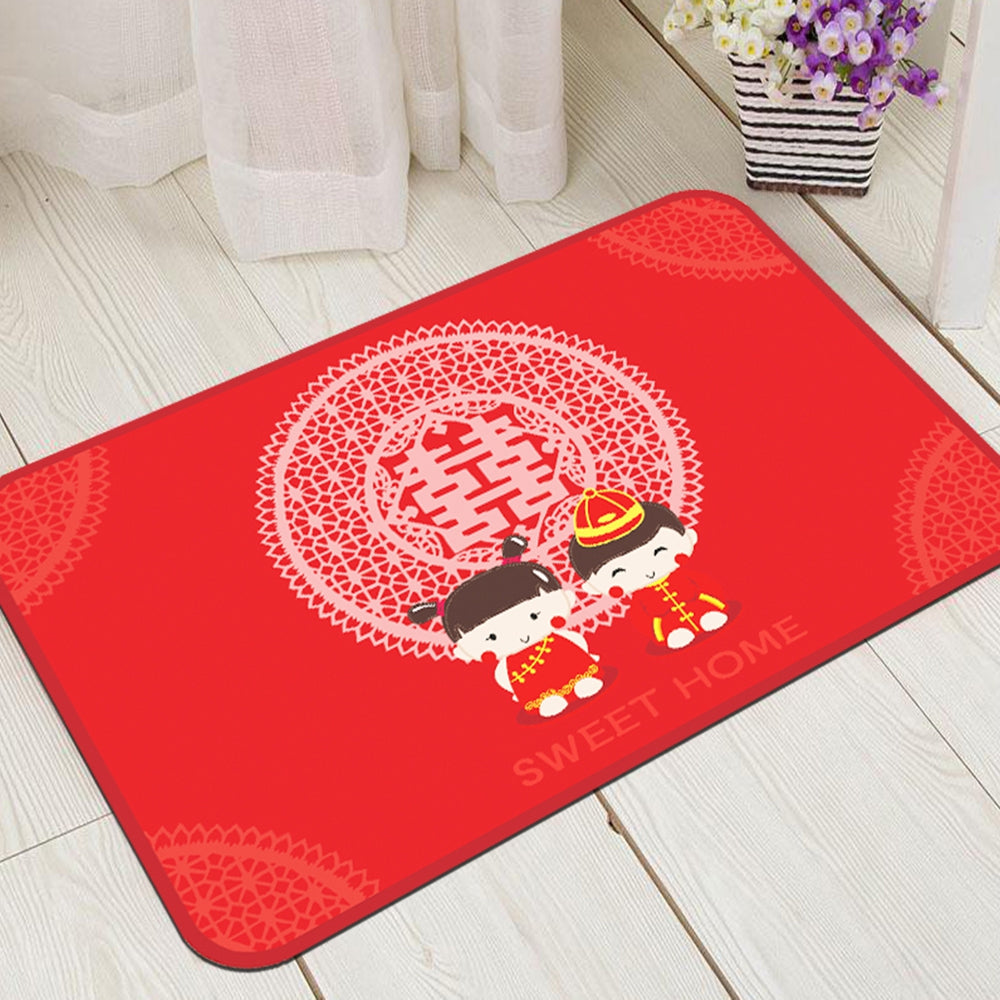 Bedroom Floor Mat Wedding Style Red Couples Soft Decorative Doormat