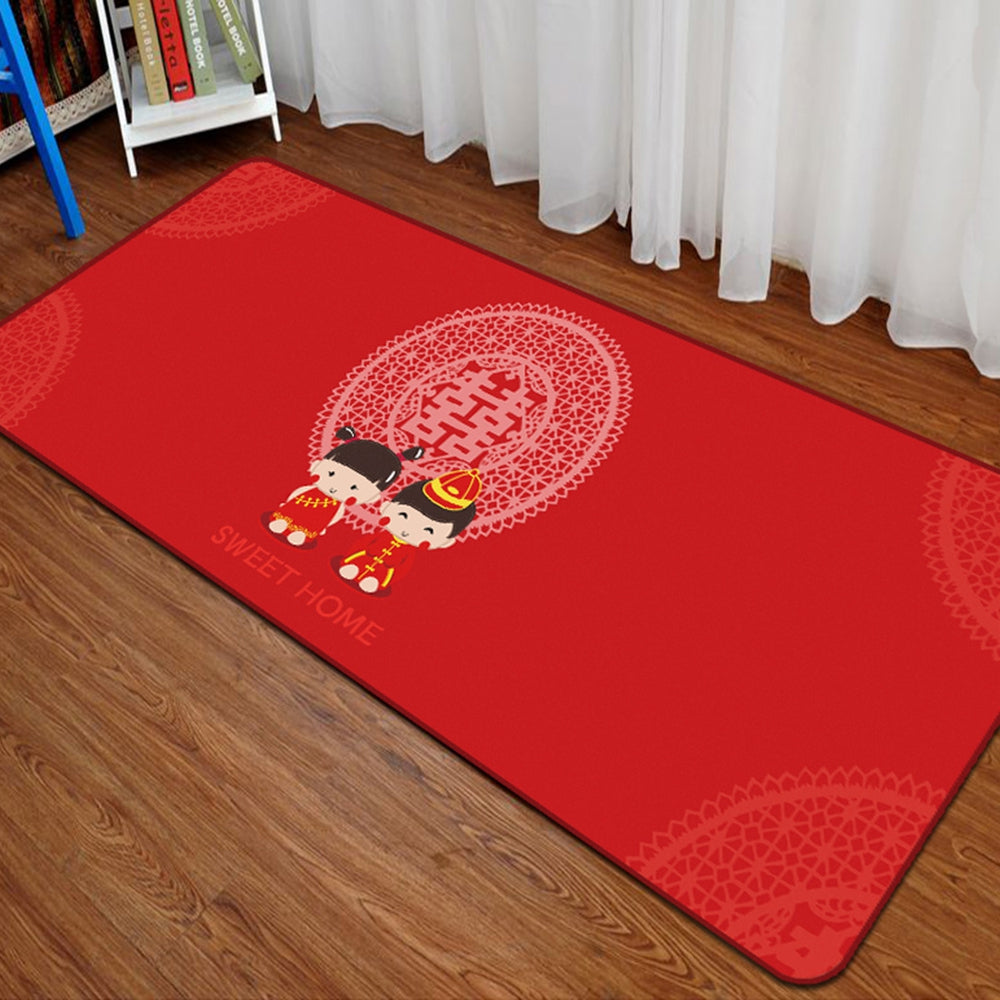 Bedroom Floor Mat Wedding Style Red Couples Soft Decorative Doormat