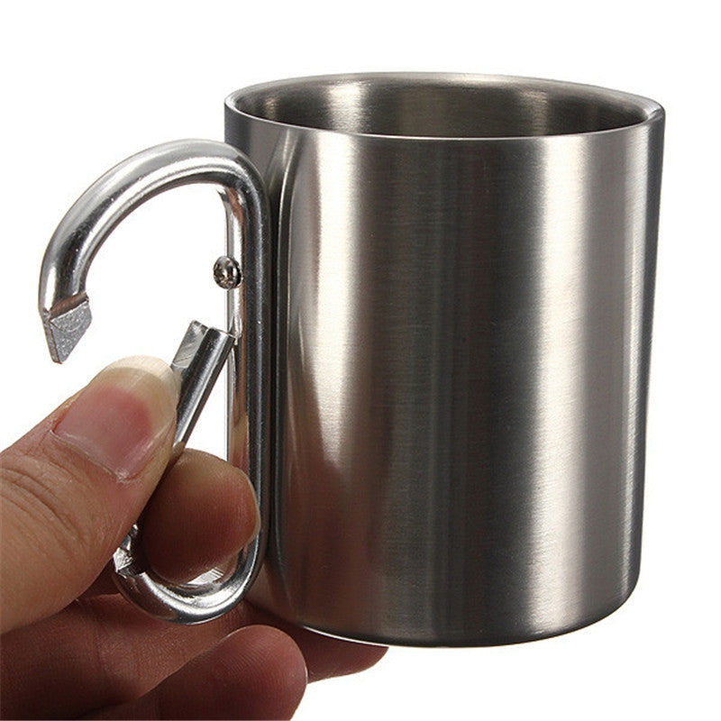 220ML Stainless Steel Camping Traveling Metal Outdoor Cup Carabiner