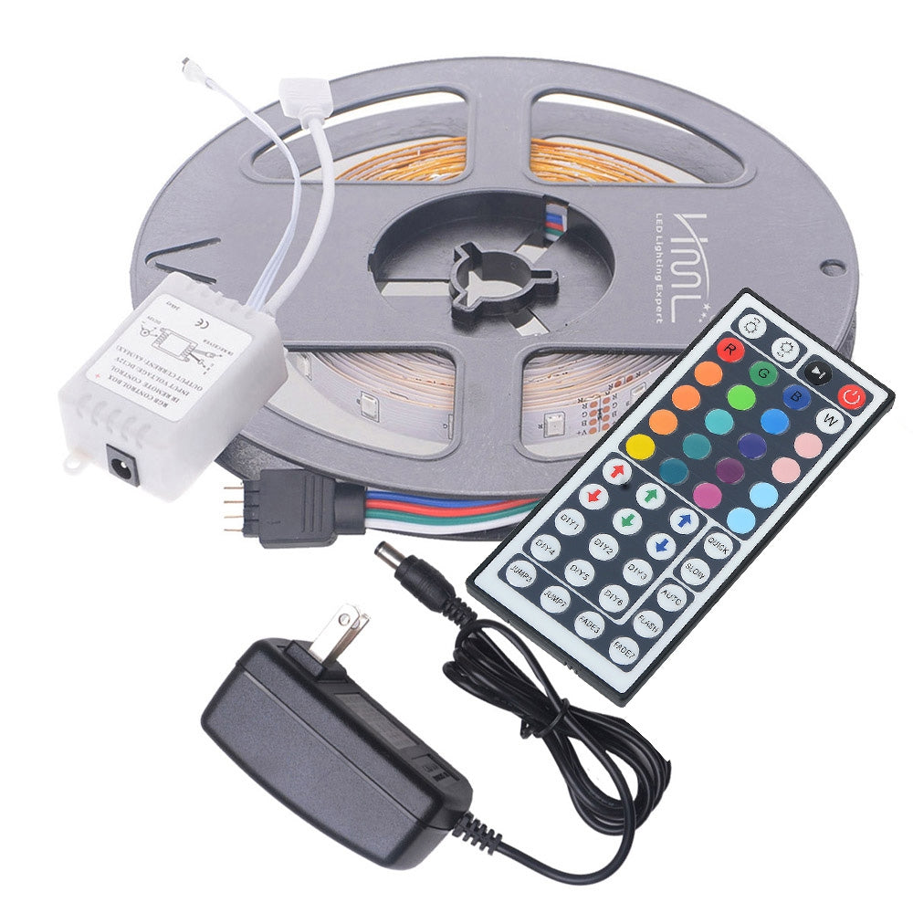2pcs x 5M HML 24W RGB 2835 300 LED Strip Light with IR 44 Keys Remote Control+ Adapter(US Plug)