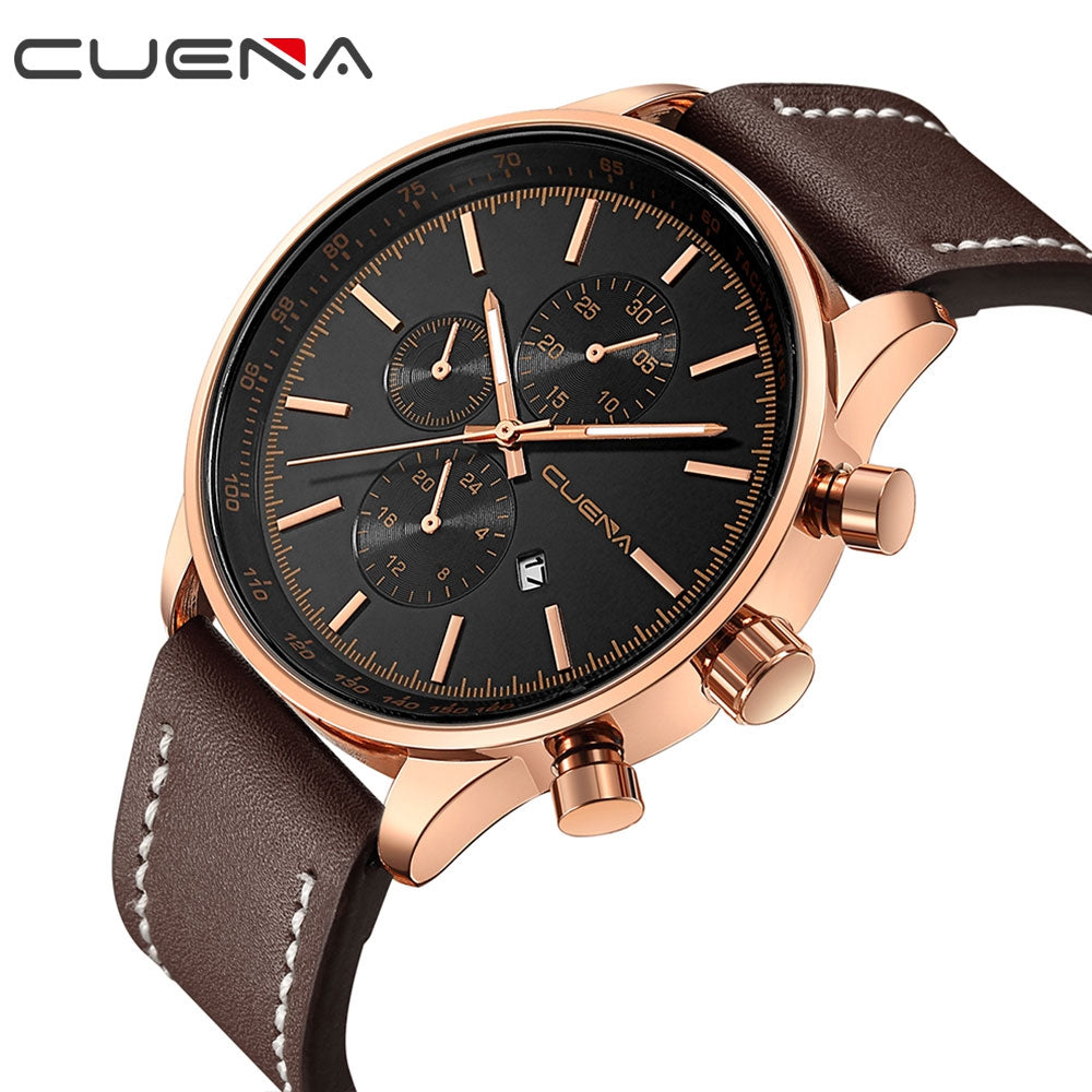 CUENA 6803P Fashion Trendy Casual Big Dial Leather Quartz Watch for Men Male