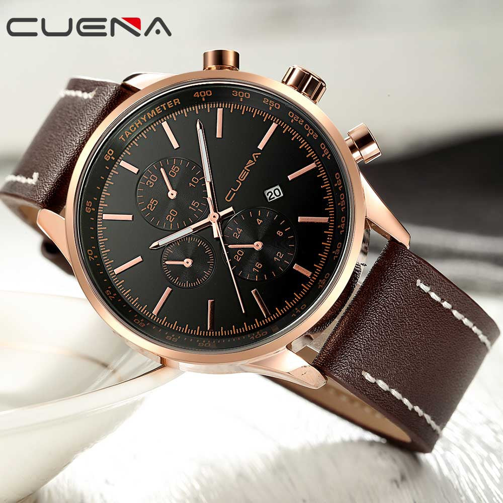 CUENA 6803P Fashion Trendy Casual Big Dial Leather Quartz Watch for Men Male