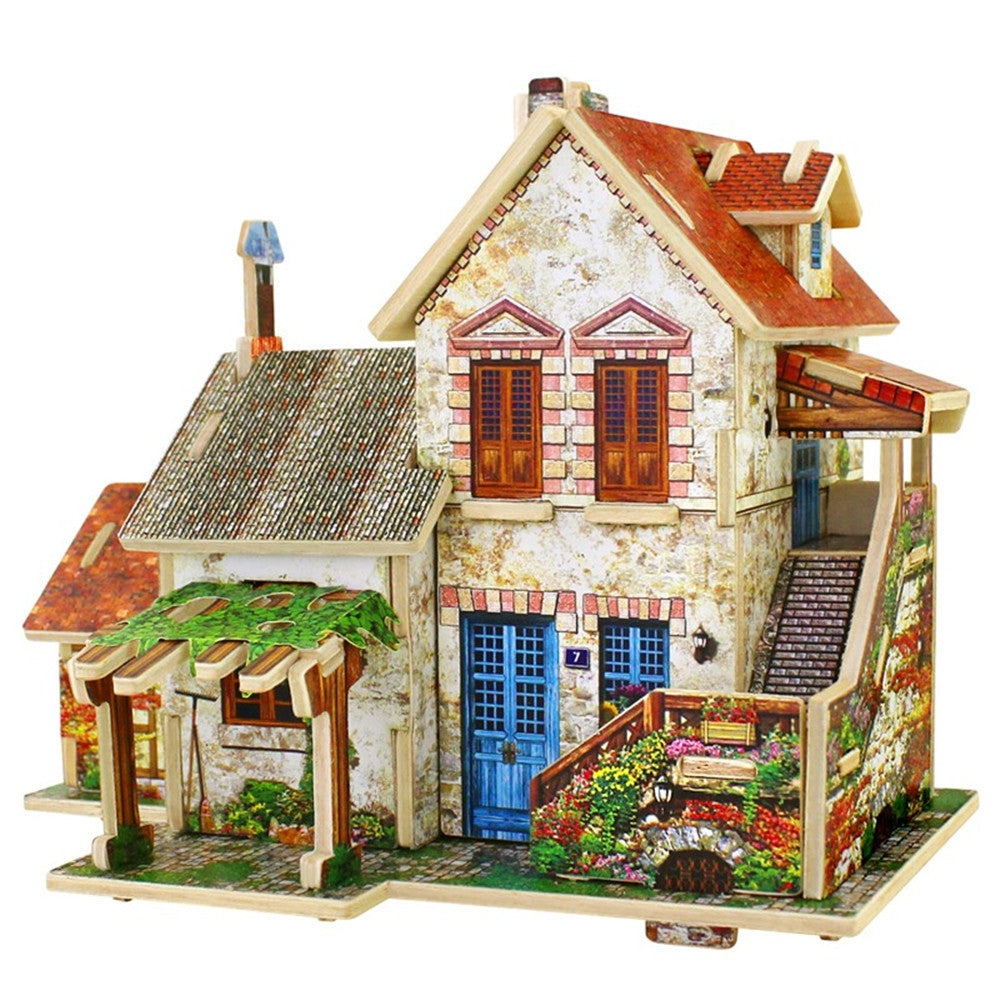 Creative 3D Wood Puzzle DIY Model French Style Farm Building Puzzle Toy