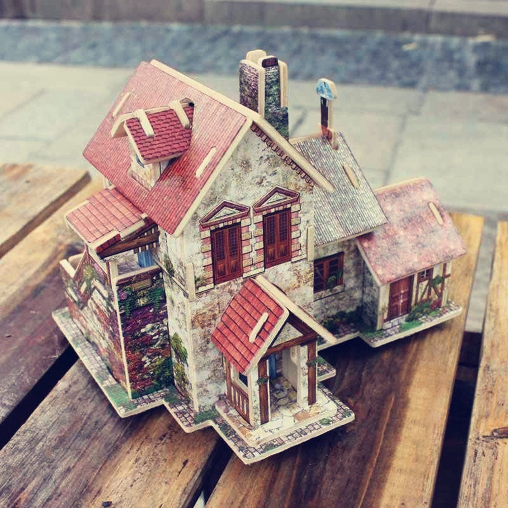 Creative 3D Wood Puzzle DIY Model French Style Farm Building Puzzle Toy