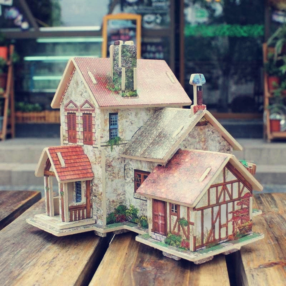 Creative 3D Wood Puzzle DIY Model French Style Farm Building Puzzle Toy