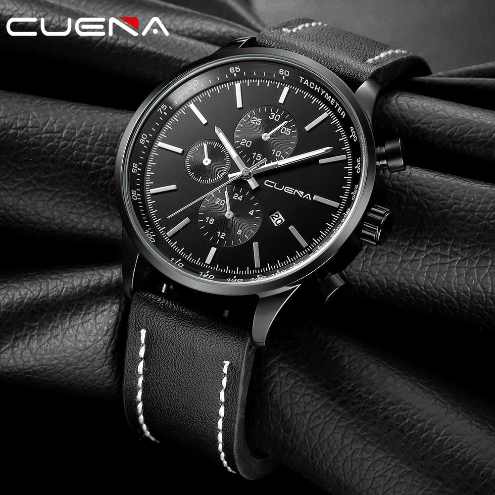 CUENA 6803P Fashion Trendy Casual Big Dial Leather Quartz Watch for Men Male
