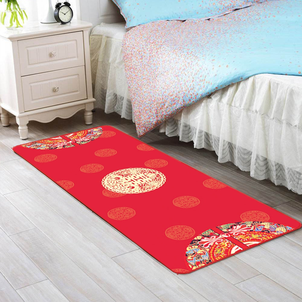 Bedroom Floor Mat Wedding Style Red Soft Home Decorative Doormat