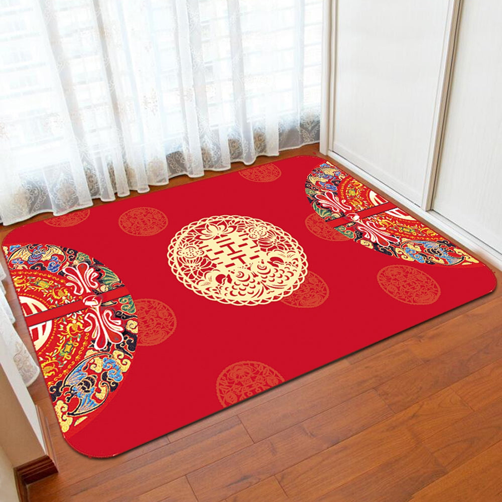 Bedroom Floor Mat Wedding Style Red Soft Home Decorative Doormat