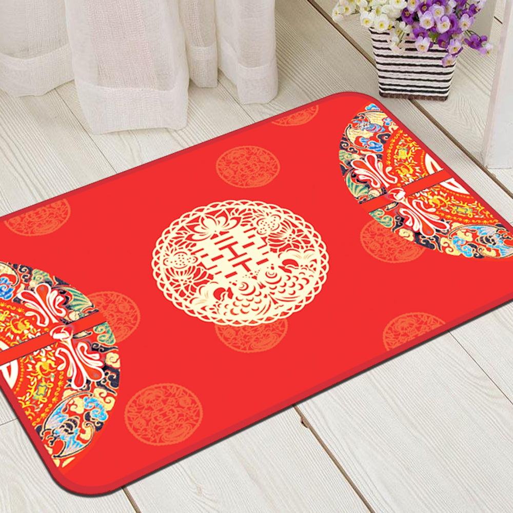 Bedroom Floor Mat Wedding Style Red Soft Home Decorative Doormat