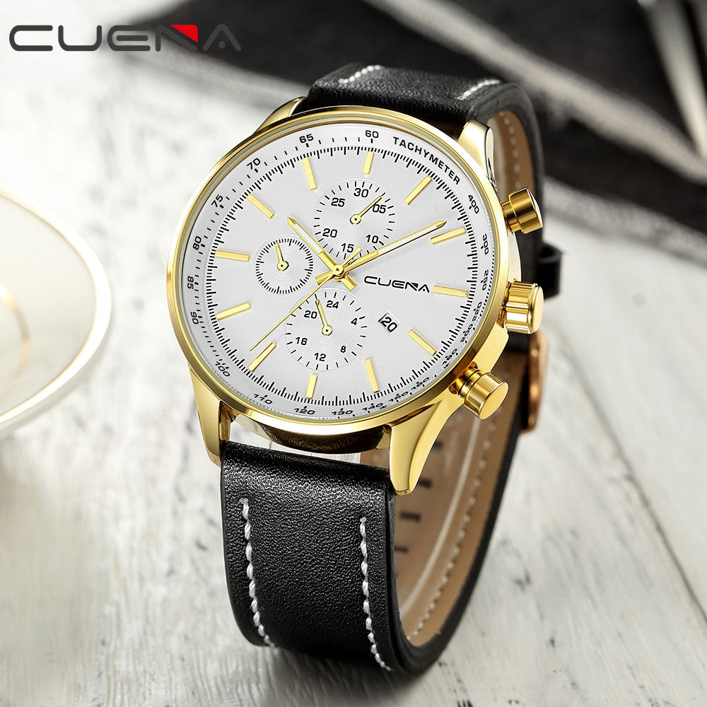 CUENA 6803P Fashion Trendy Casual Big Dial Leather Quartz Watch for Men Male