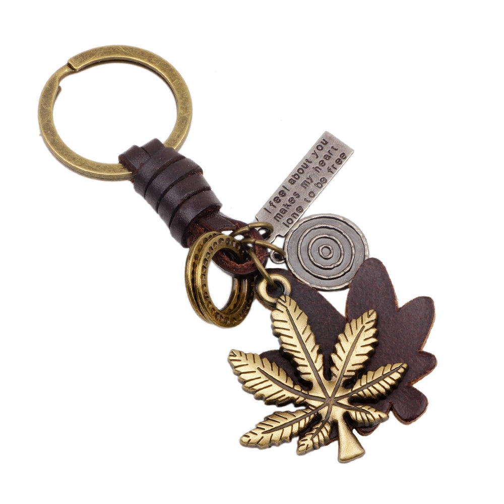 Alloy Maple Leather Hand Woven Key Chain