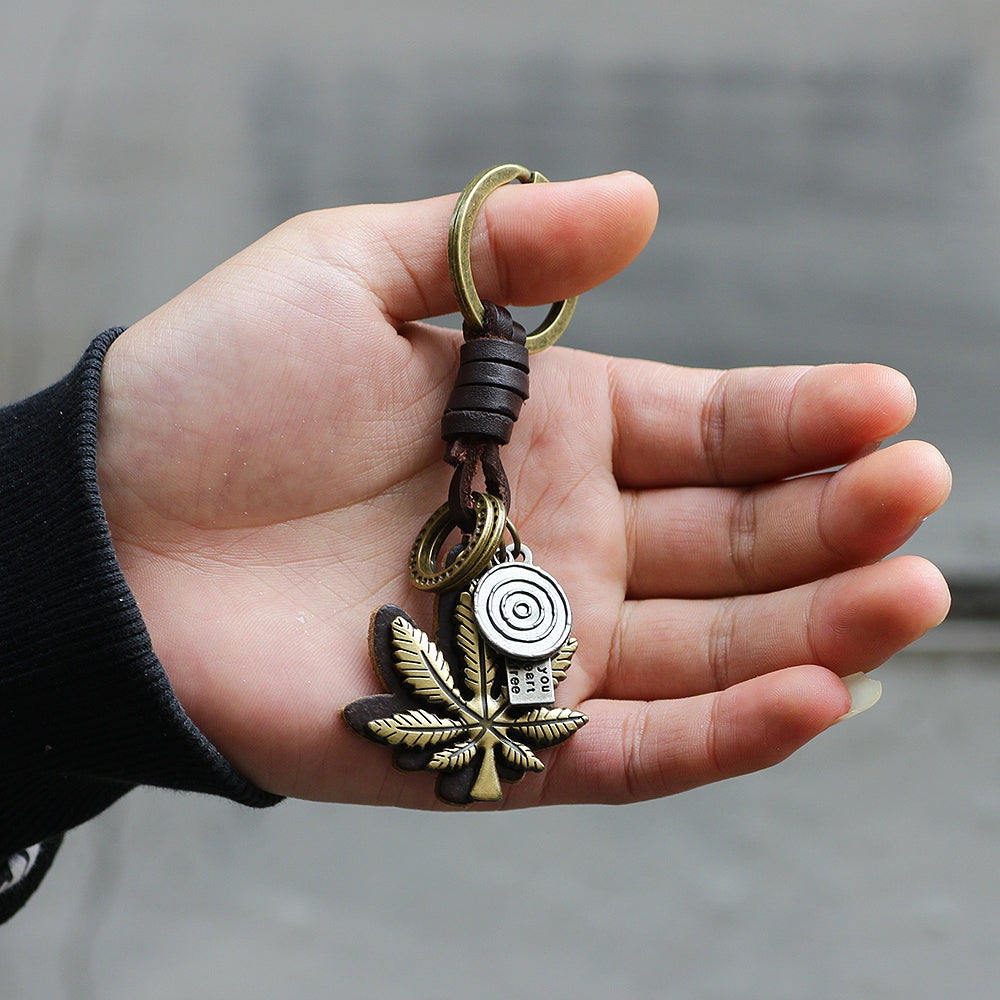 Alloy Maple Leather Hand Woven Key Chain