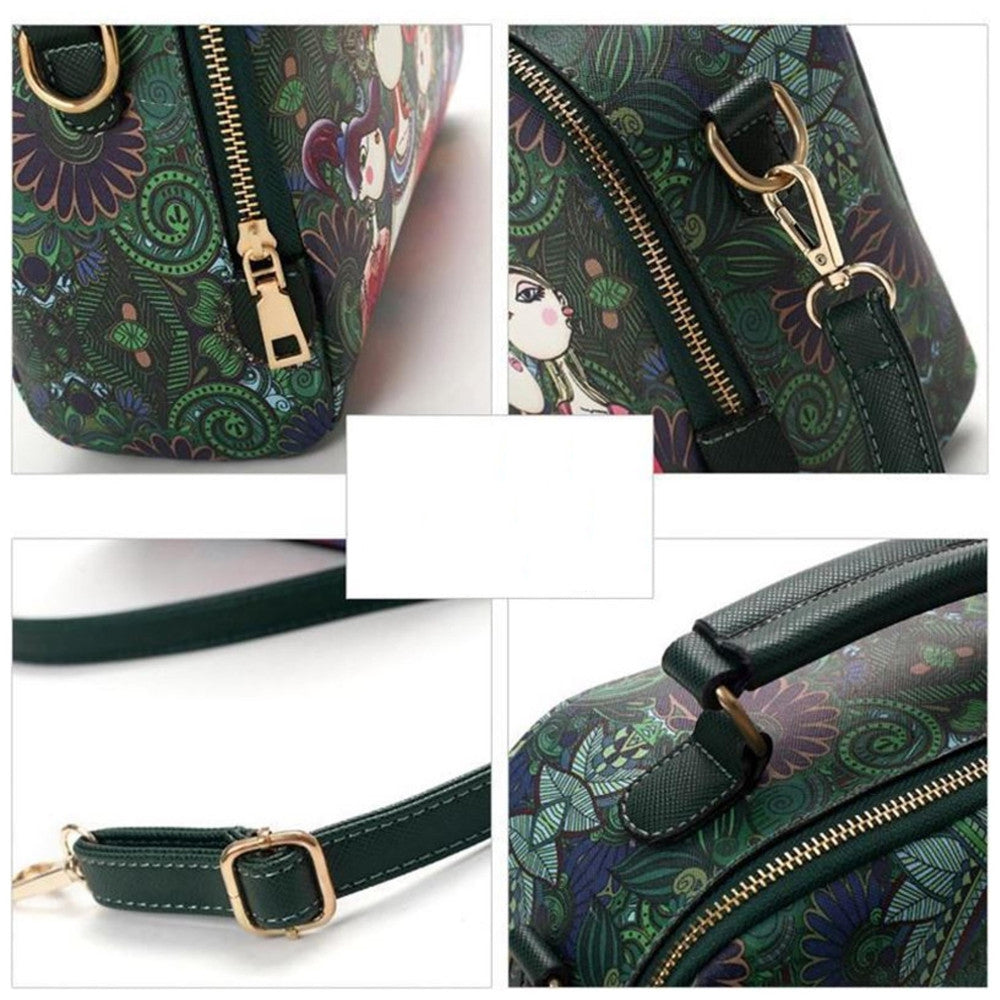 Designer Luxury Brand High Quality PU Leather Ladies Green Cartoon Handbag Women Shoulder Bag