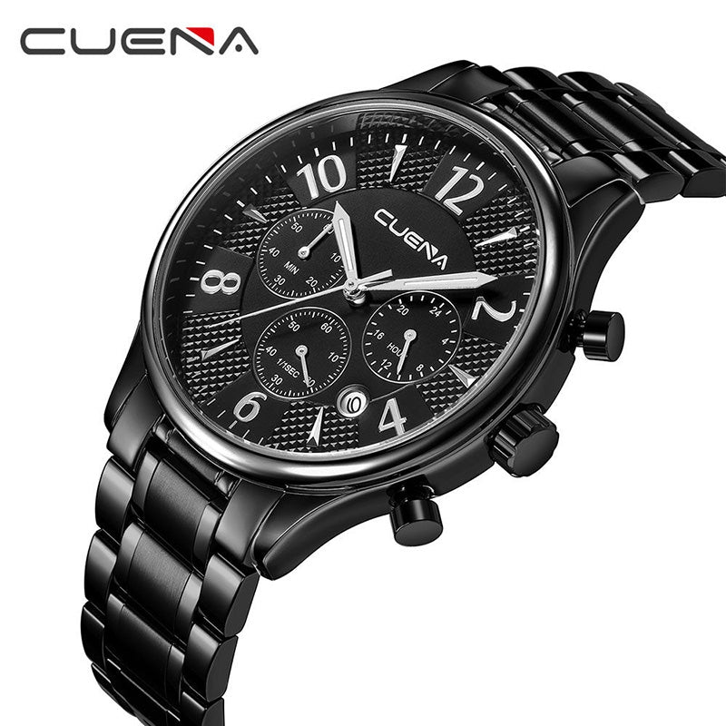 CUENA 6919 Men Steel Band Multifunctional Quartz Waterproof Watch