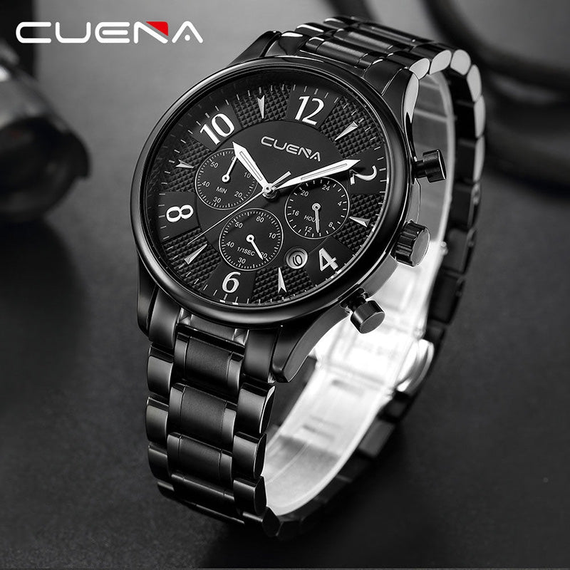 CUENA 6919 Men Steel Band Multifunctional Quartz Waterproof Watch