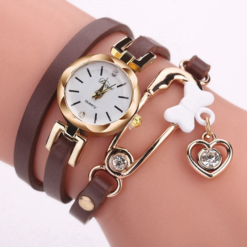 DUOYA D205 Women Circle Leather Bracelet Quartz Watch