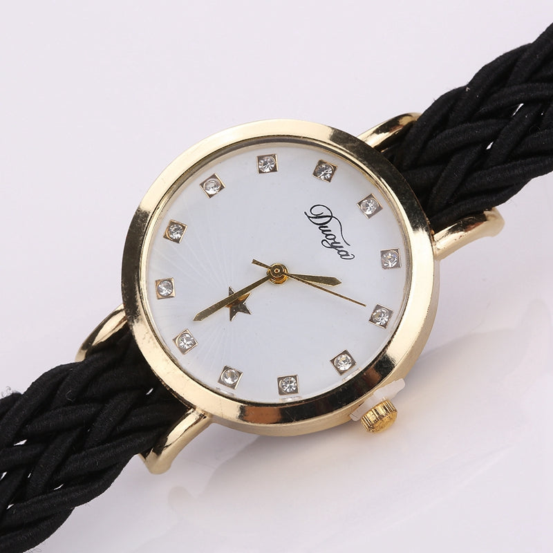 DUOYA D117 Ladies Braided Vintage Watch Luxury Gold Rhinestone Dress Watch