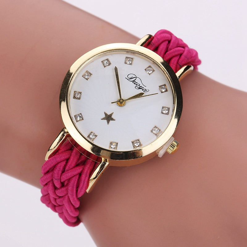 DUOYA D117 Ladies Braided Vintage Watch Luxury Gold Rhinestone Dress Watch