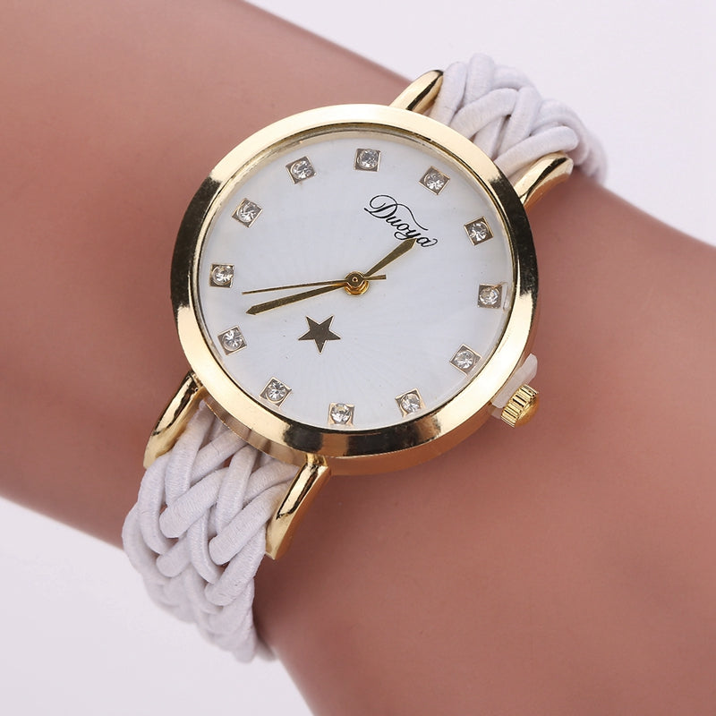 DUOYA D117 Ladies Braided Vintage Watch Luxury Gold Rhinestone Dress Watch