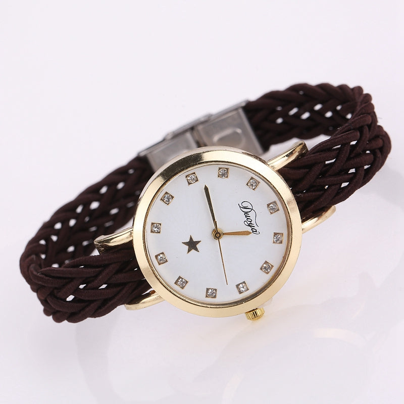 DUOYA D117 Ladies Braided Vintage Watch Luxury Gold Rhinestone Dress Watch