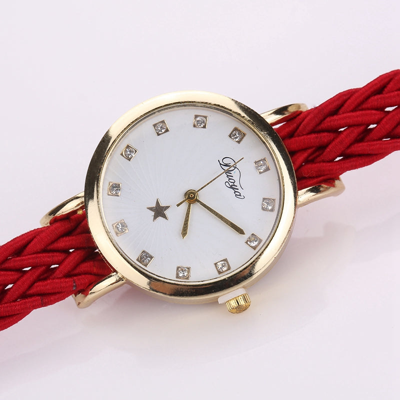 DUOYA D117 Ladies Braided Vintage Watch Luxury Gold Rhinestone Dress Watch