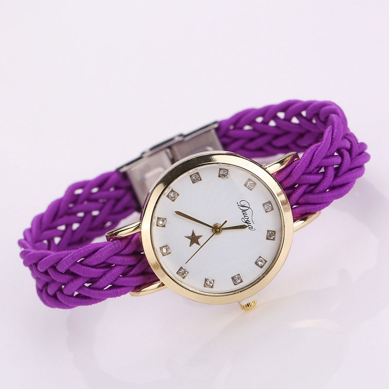 DUOYA D117 Ladies Braided Vintage Watch Luxury Gold Rhinestone Dress Watch