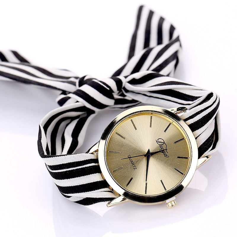 DUOYA D026 Women Analog Quartz Stripe Fabric Watch