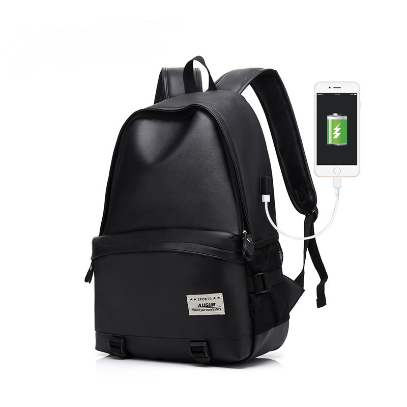 AUGUR Men Backpacks PU Leather USB Charging Travel Waterproof  Laptop Teenager Student School Bag