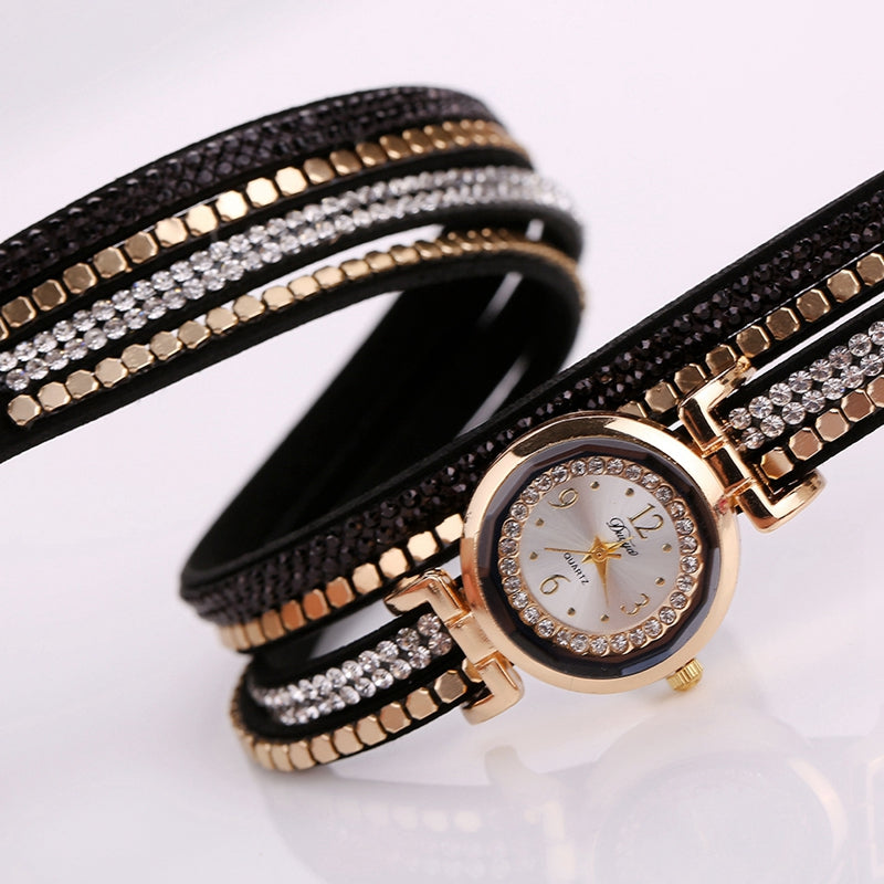 DUOYA D099 Ladies Fashion Gold Rhinestone Luxury Jewelry Dress Watches