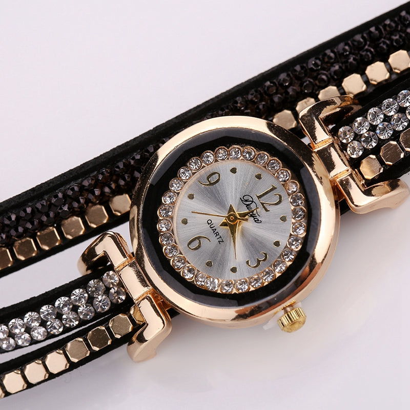 DUOYA D099 Ladies Fashion Gold Rhinestone Luxury Jewelry Dress Watches