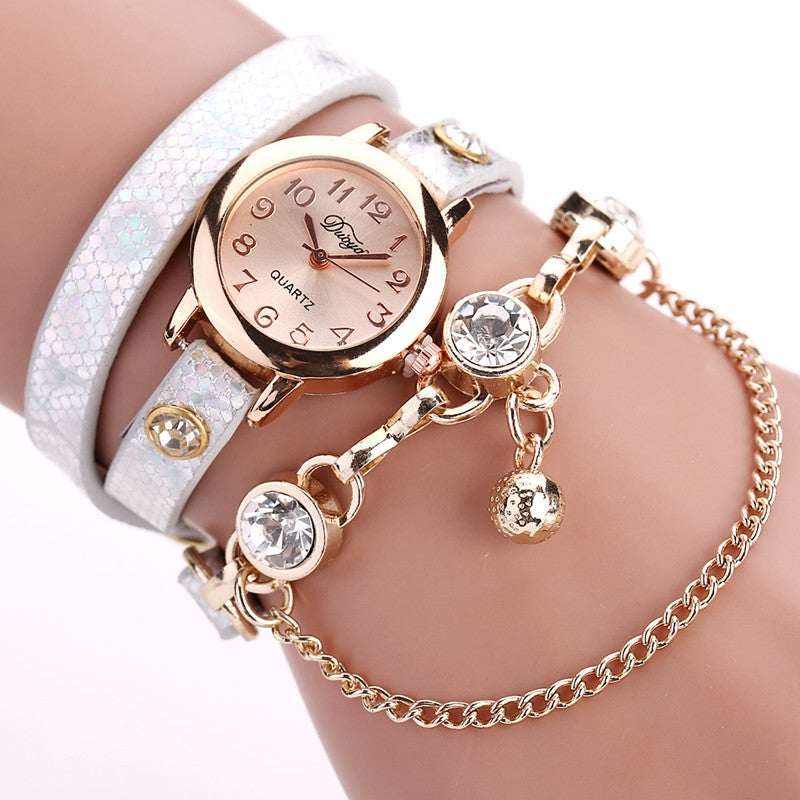 DUOYA D027 Women Arabic Numbers Leather Wrist Watch with Diamond