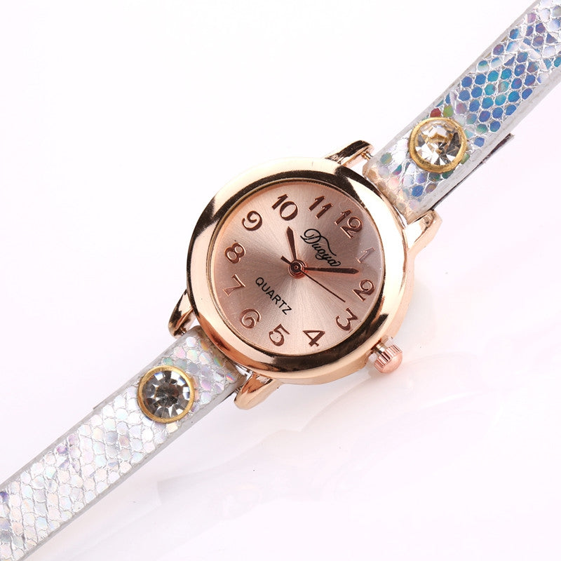 DUOYA D027 Women Arabic Numbers Leather Wrist Watch with Diamond