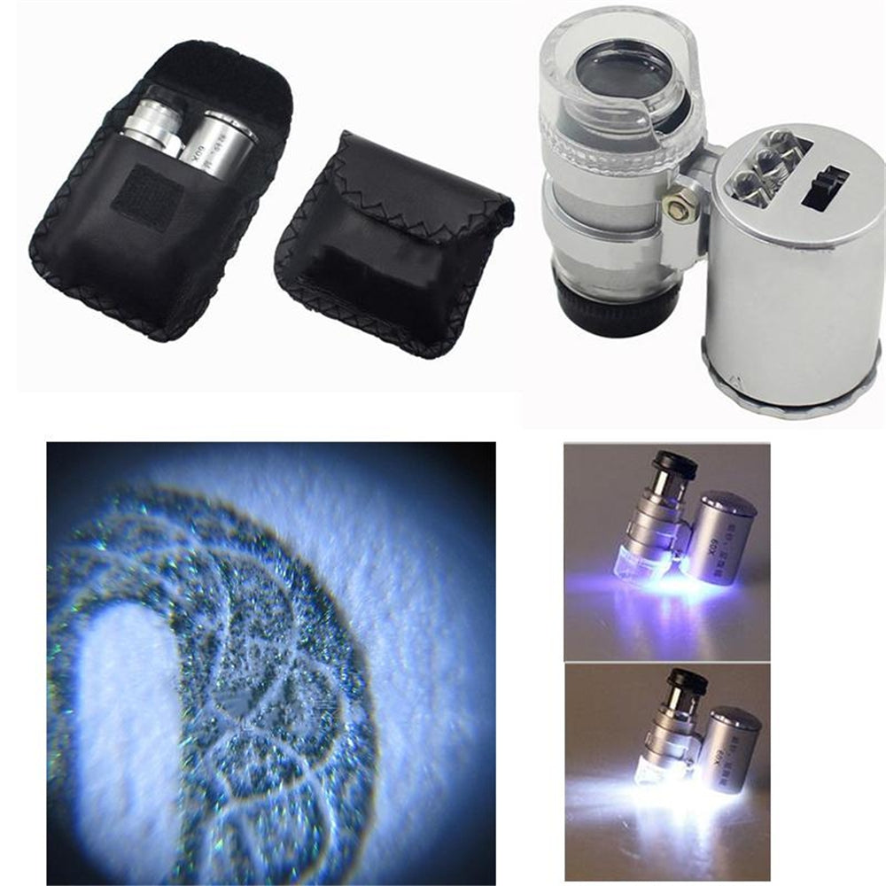 60X LED Mini Professional Microscope Pocket 60x Magnifier Handheld Jeweler LED Lamp Light Loupe