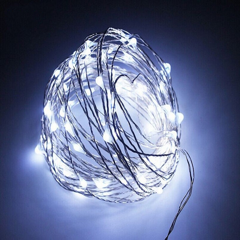 1PC 20M/65.6FT Waterproof Silver Wire 200LEDS LED String Fairy Starry Lights with Power Adapter ...
