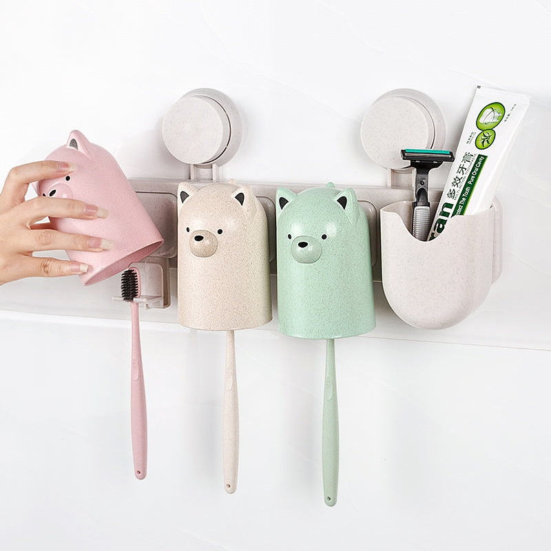 Bathroom Accessorie Suction Cups Wheat Straw Fibre Toothbrush Toothpaste Tooth Mug Holder