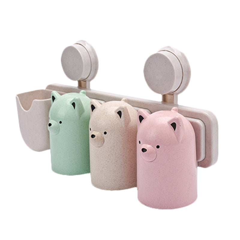 Bathroom Accessorie Suction Cups Wheat Straw Fibre Toothbrush Toothpaste Tooth Mug Holder