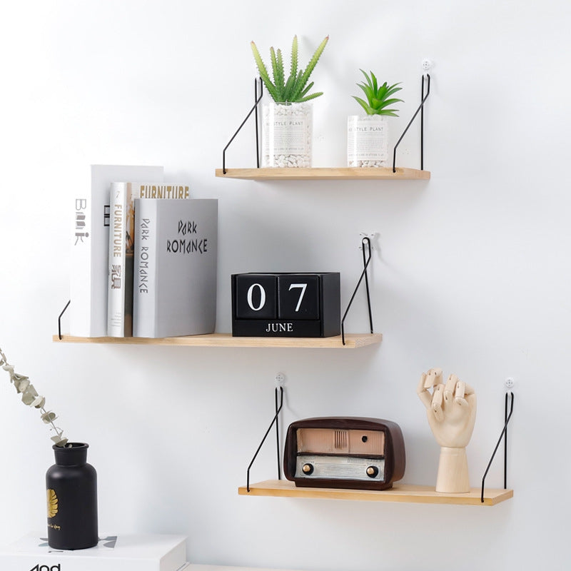 Collalily Nordic Simple Wall Shelf Iron Wooden Decorative Holder Rack