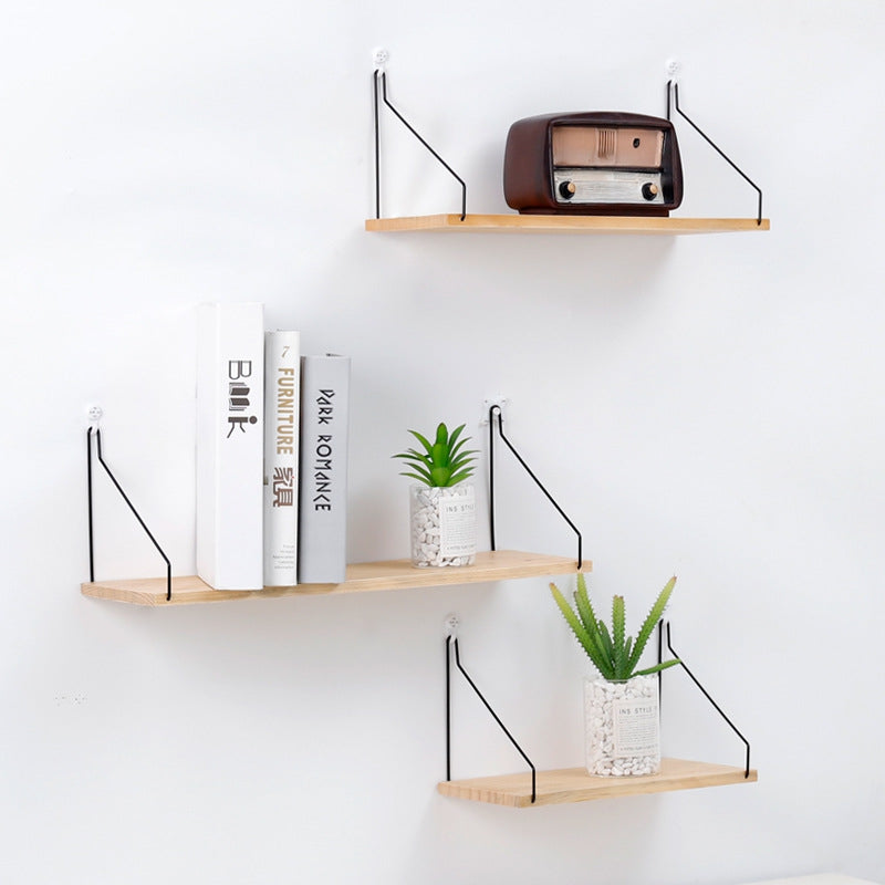 Collalily Nordic Simple Wall Shelf Iron Wooden Decorative Holder Rack