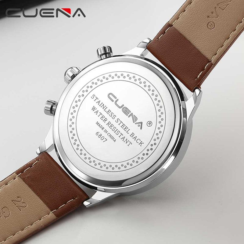 CUENA 6807P Fashion Multifunction Genuine Leather Band Waterproof Men Wristwatch