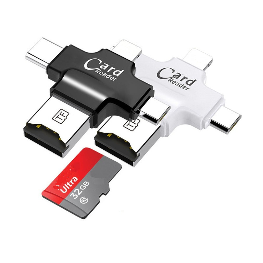 4 in 1 Multi-Function TF / MicroSD Card Type-C 8PIN OTG Card Reader