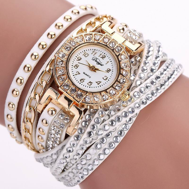 DUOYA D061 Women Girls Wrap Bracelet Wrist Watch with Rhinestones