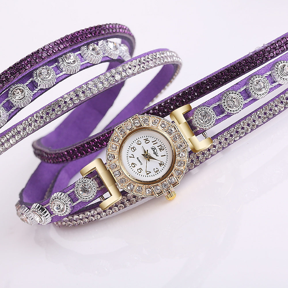 DUOYA D196 Women Wrap Around Quartz Wrist Watch with Diamond Purple