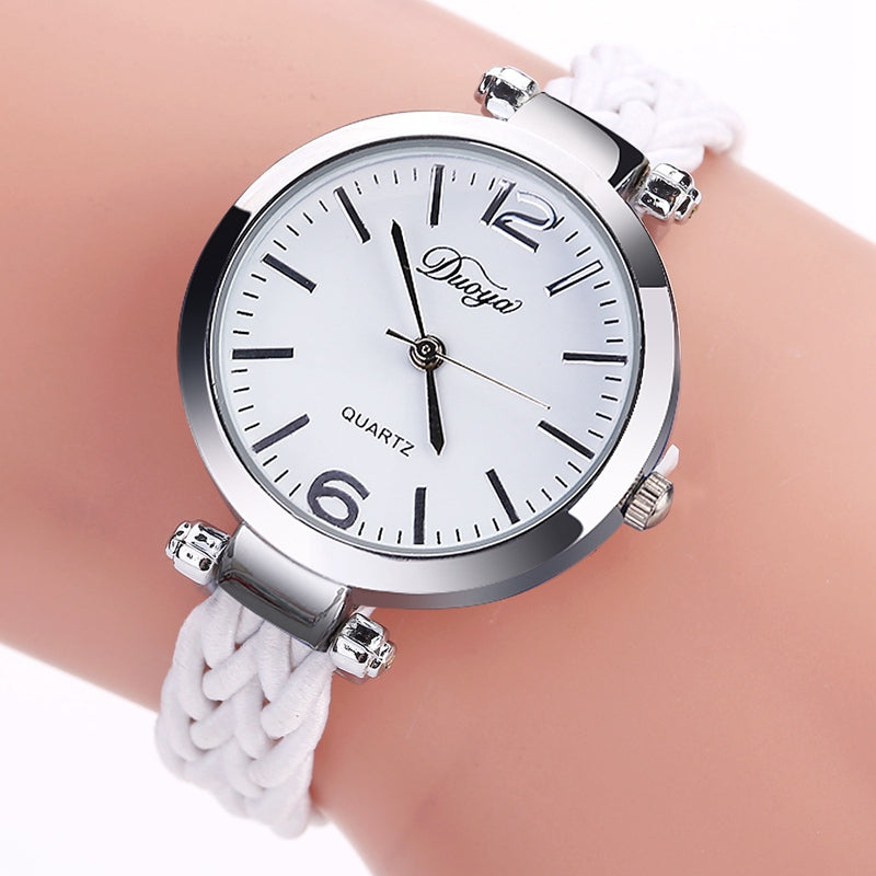 DUOYA D190 Fashion Women Luxury Silver Dress Watch Vintage Weave Bracelet Watch