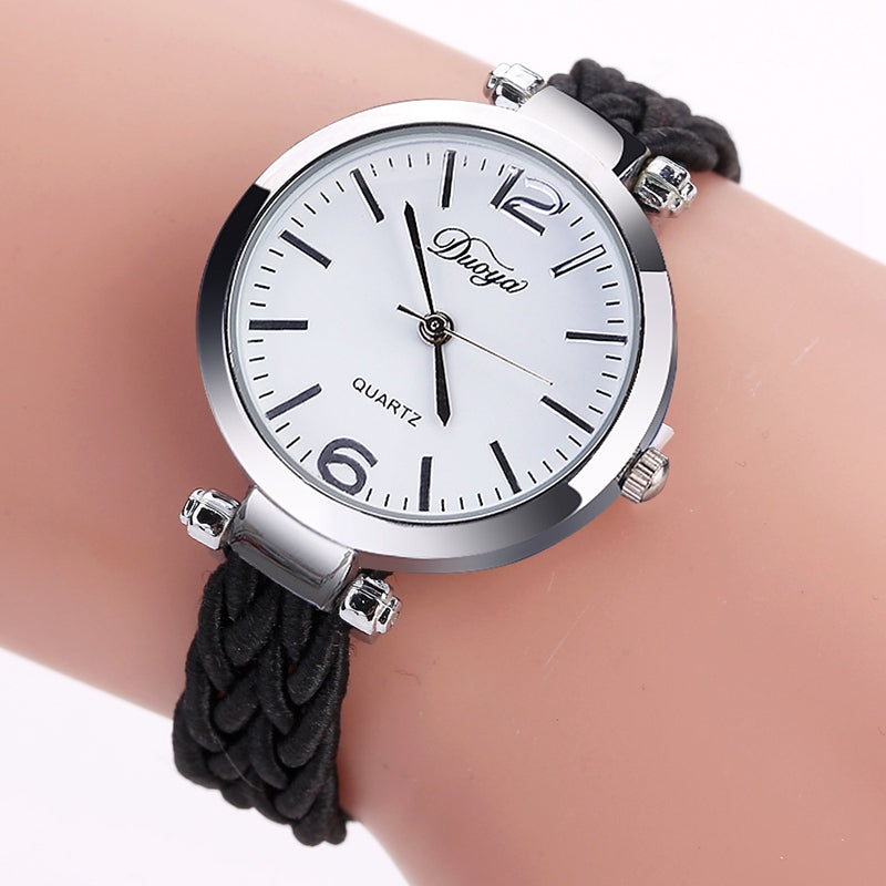 DUOYA D190 Fashion Women Luxury Silver Dress Watch Vintage Weave Bracelet Watch